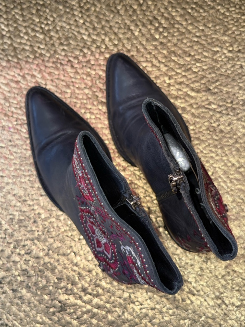 Old Gringo Navy Leather Ankle Boots with Red Floral Embroidery - Picture 6 of 10